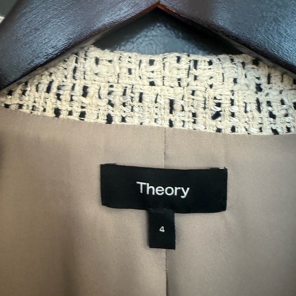 Theory 4 never worn but stored Women's Cream Textured wool tweed plaid Blazer - Picture 11 of 14